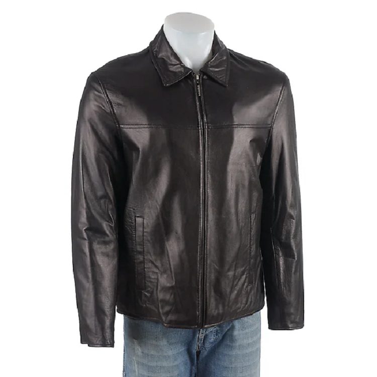 Izod Men's Black Leather Jacket - Sheepskin Jacket