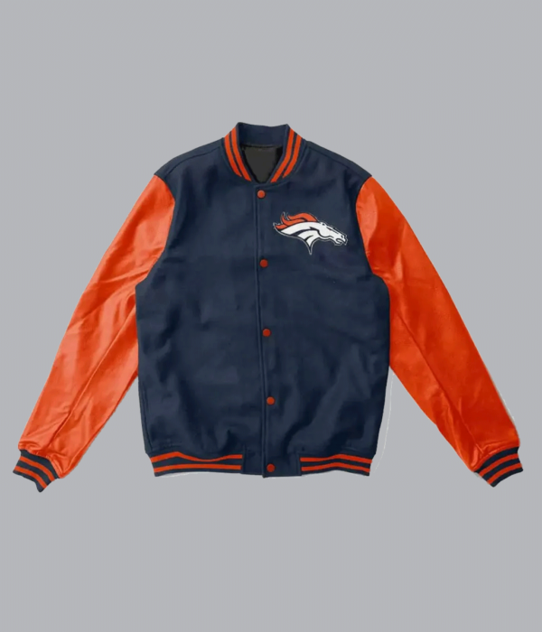 Denver Broncos Navy Blue and Orange Varsity Jacket
